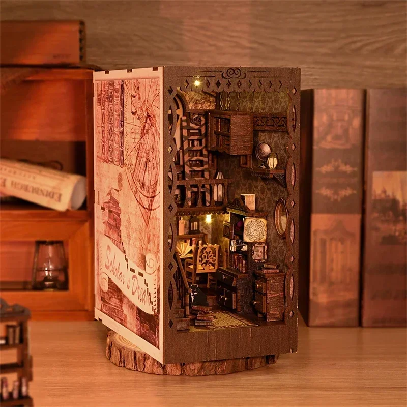 Diy Wooden Book Nook Kit Shelf Insert - ชุดประกอบชั้นวางหนังสือไม้ DIY แบบใหม่ ชุดประกอบอาคารจิ๋ว ชั้นวางหนังสือในห้องอ่านหนังสือ ที่กั้นหนังสือสำหรับผู้ใหญ่