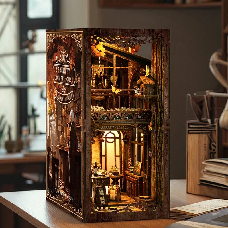 ชั้นวางหนังสือร้านกาแฟเซเรนิตี - Diy Wooden Book Nook Kit Shelf Insert บทวิจารณ์และราคา